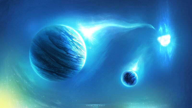 Blue Planets in Space — Serene, Digital Art