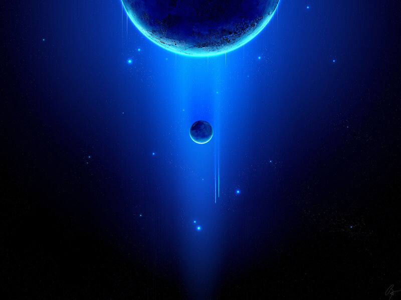 Blue Planets in Space — Serene, Night, Digital Art, Stars