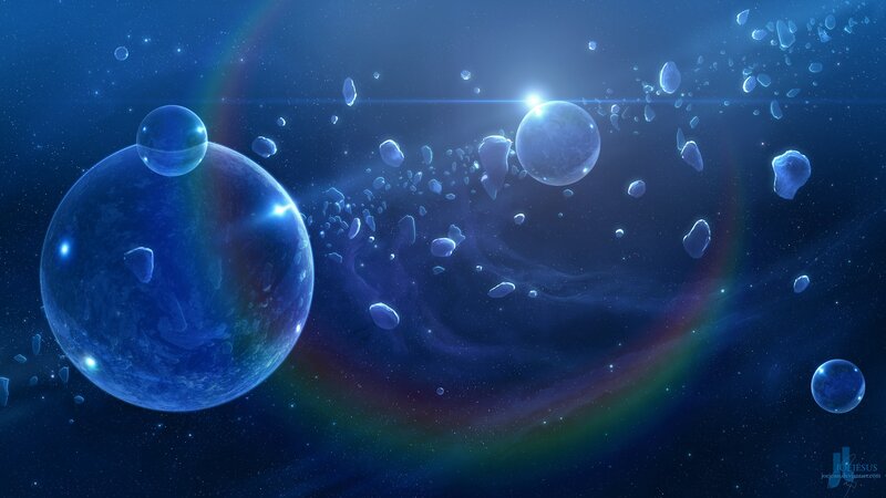Blue Planets in Space — Serene, Night, Digital Art