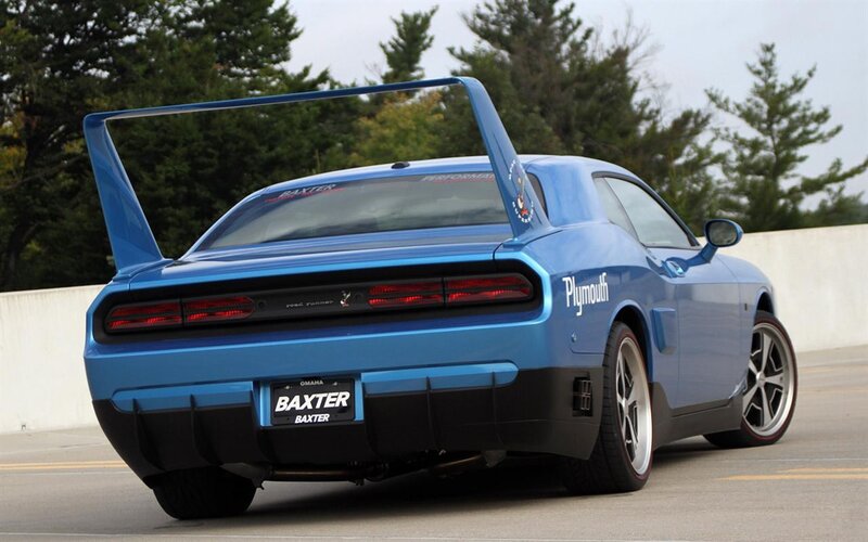 Blue Plymouth Challenger rear view