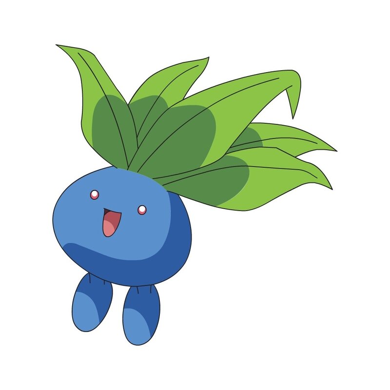Blue Pokémon with green leaves