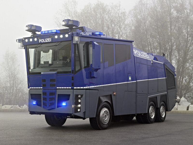 blue police armored vehicle