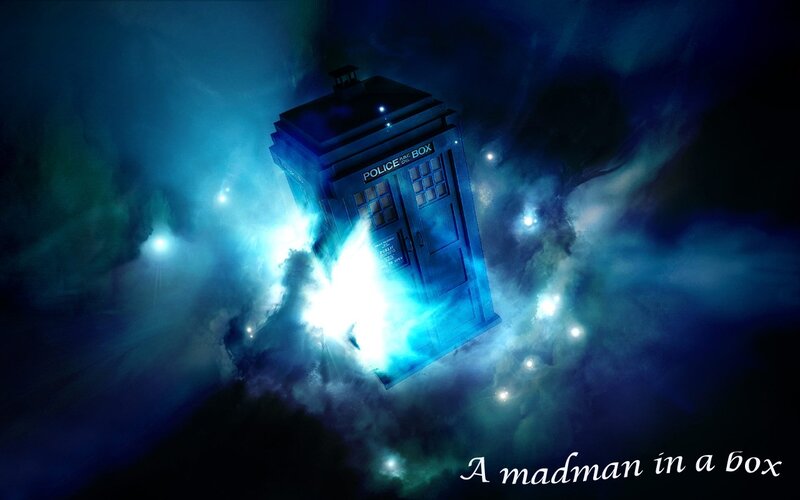Blue Police Box — Dramatic, Night, Digital Art, Light Beams