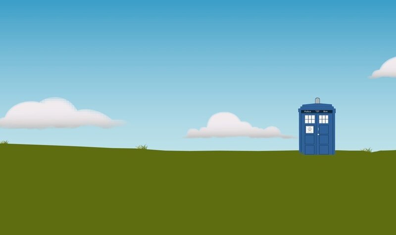 Blue police box in field