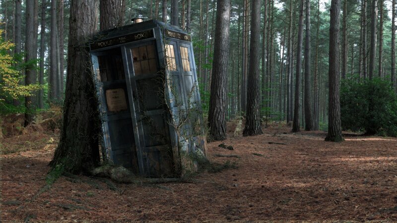 Blue Police Box in Forest — Brown