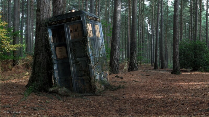 Blue Police Box in Forest