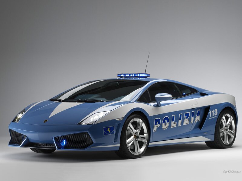 Blue Police Sports Car — Dramatic, Photograph, Police Lights, Antenna, Stripes, White, Black