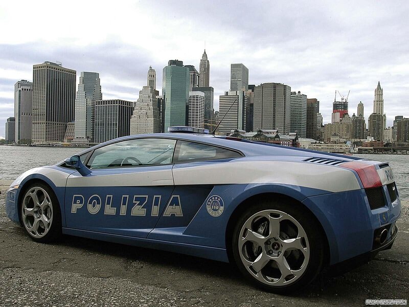 Blue Police Sports Car — Urban, Afternoon