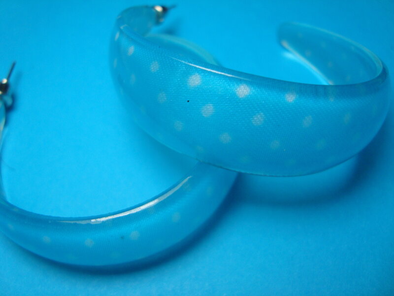 Blue Polka Dot Hoop Earrings