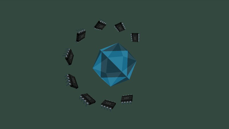 Blue Polyhedron with Chips