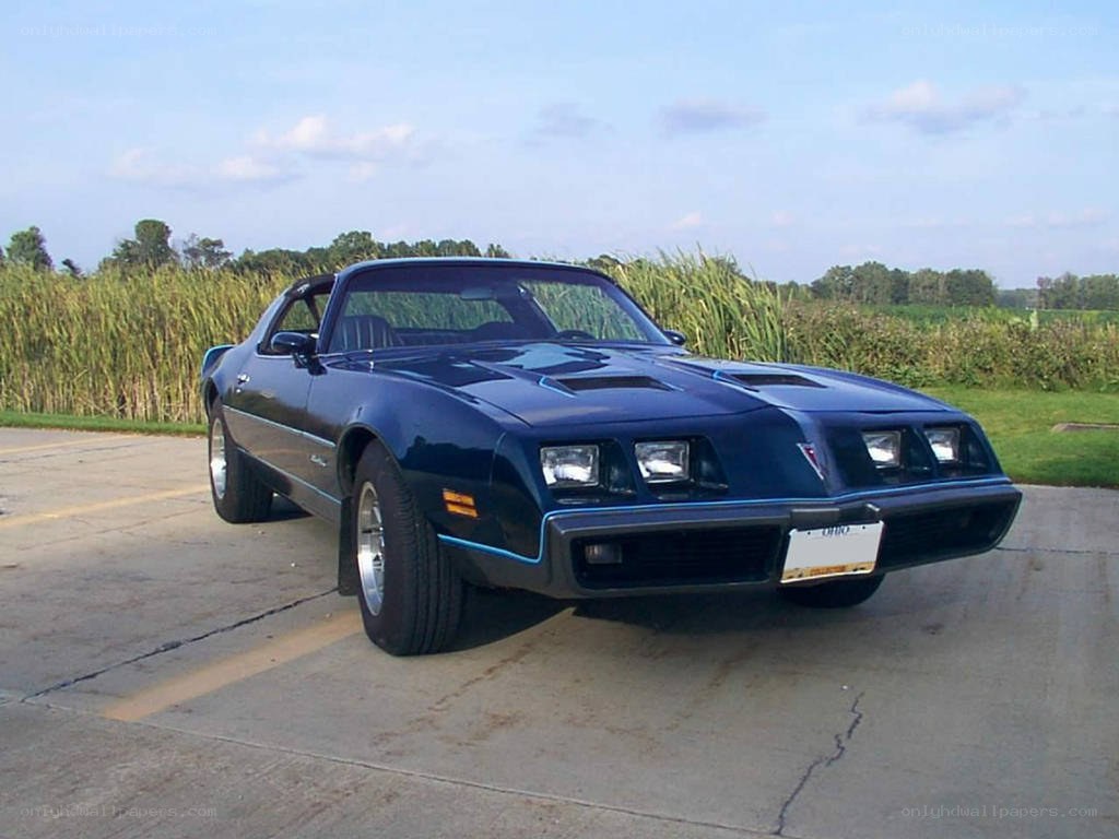 Blue Pontiac Firebird parked