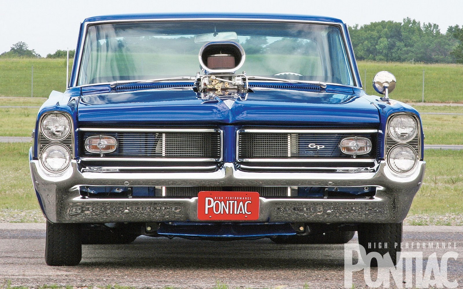 Blue Pontiac GTO front view
