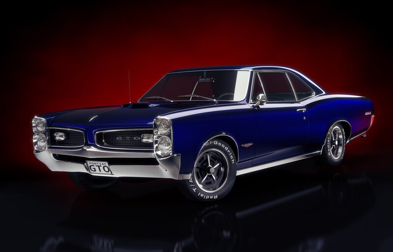 Blue Pontiac GTO muscle car
