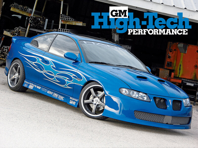 Blue Pontiac GTO with flame decals