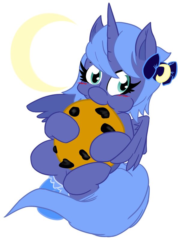 Blue pony holding cookie