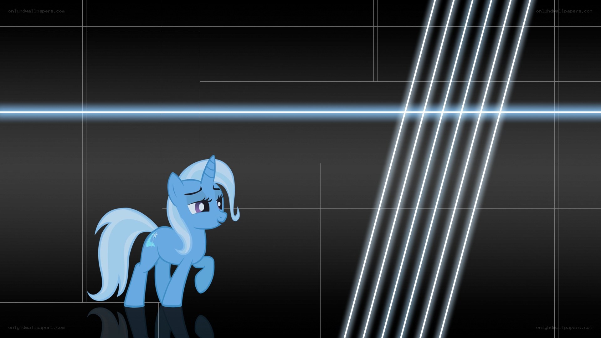 blue pony in dark room