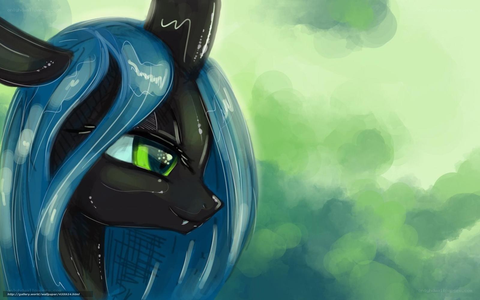 blue pony with green eyes