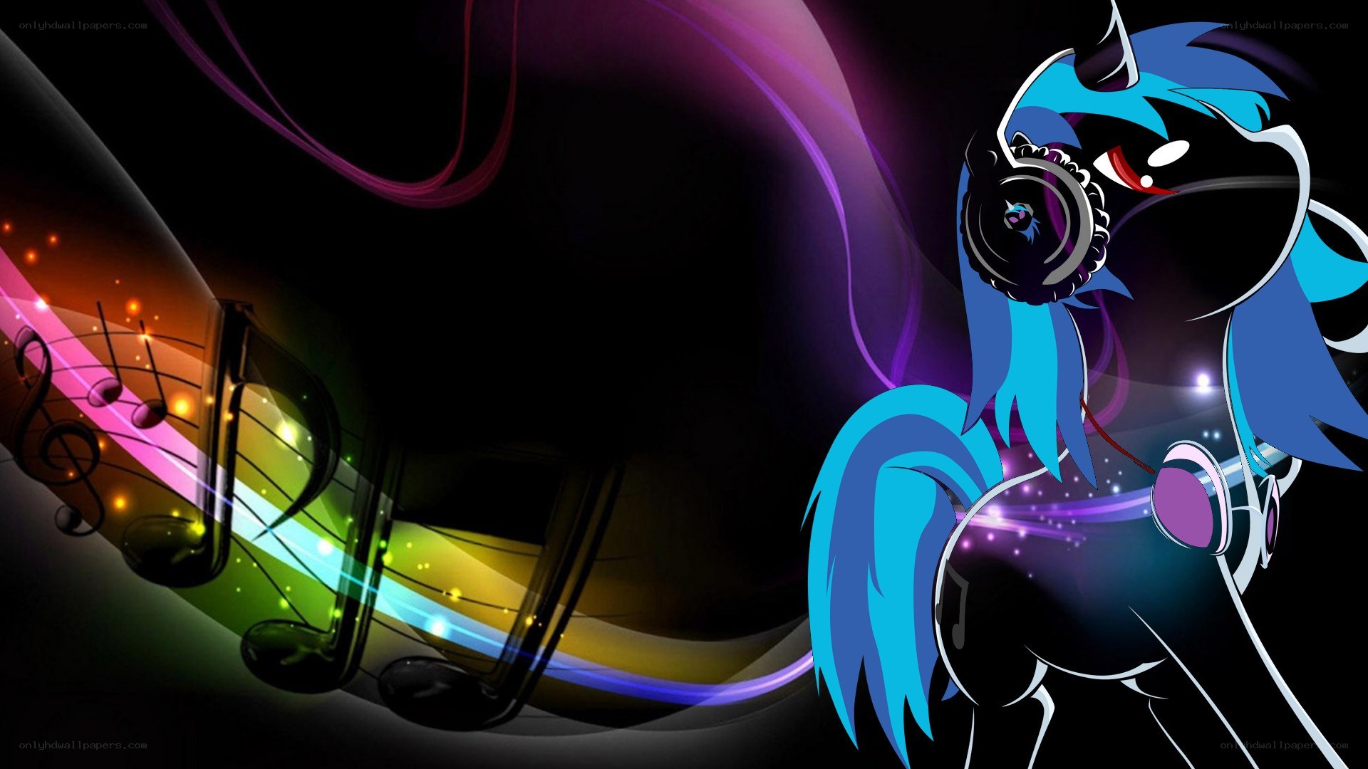 Blue pony with headphones