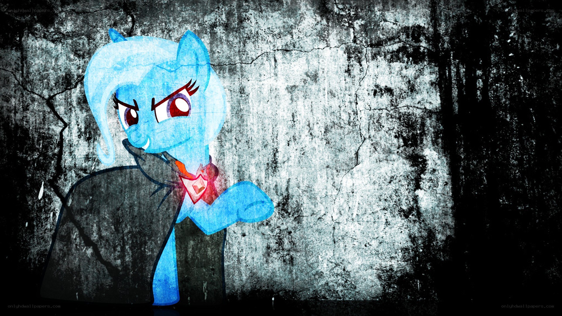 Blue pony with red eyes