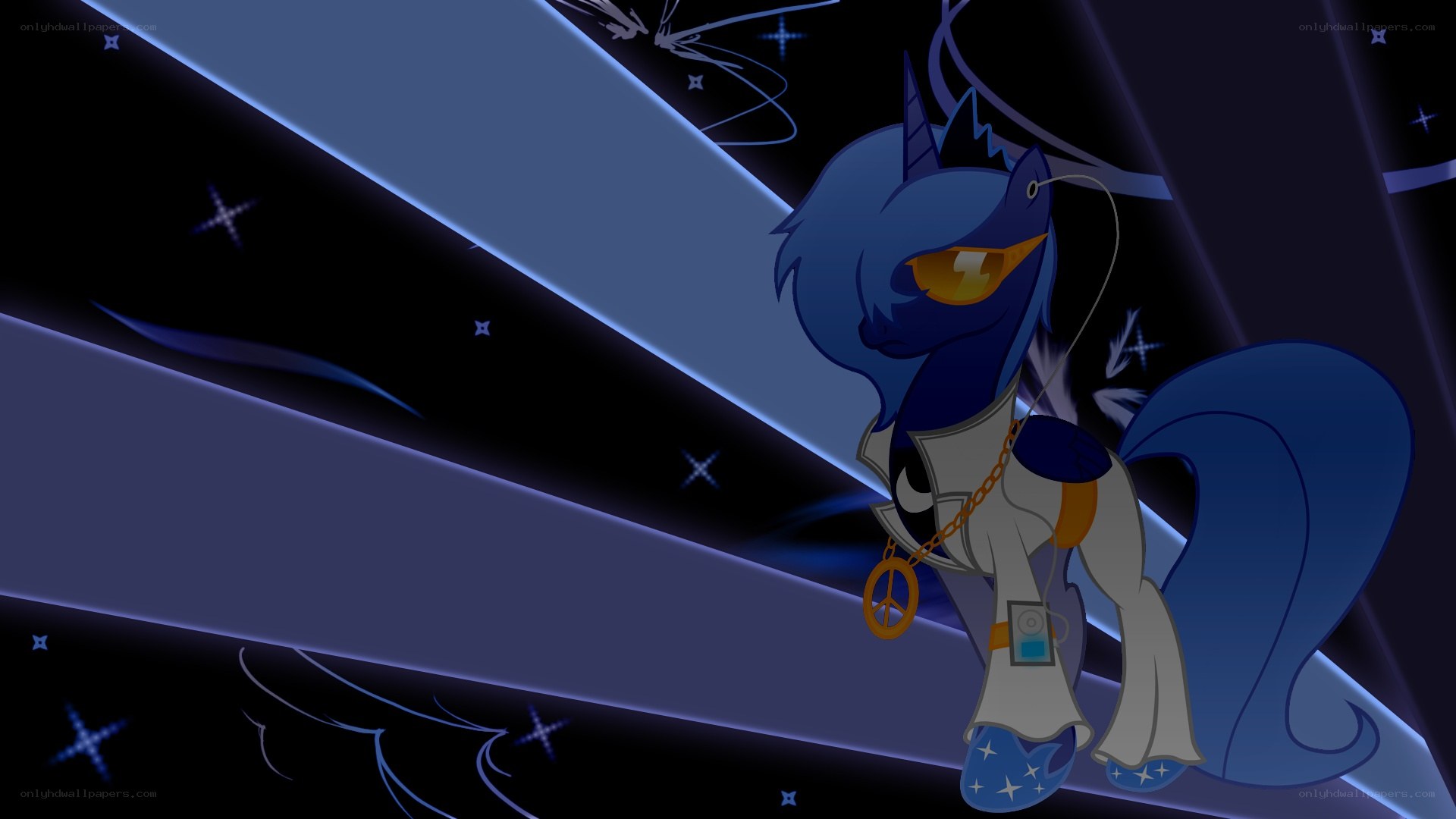 blue pony with sunglasses