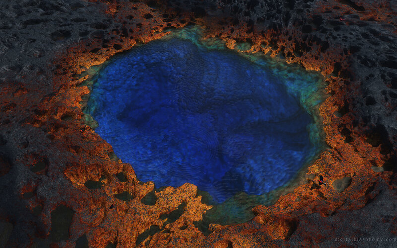 Blue pool in volcanic rock