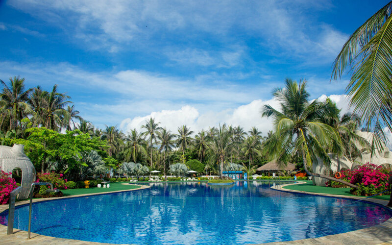 Blue Pool with Palm Trees