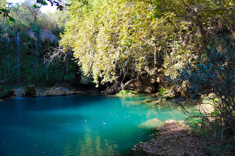 Blue pool with waterfall