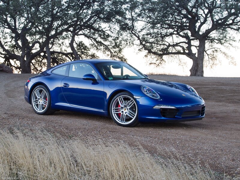 Blue Porsche 911 on a dirt road