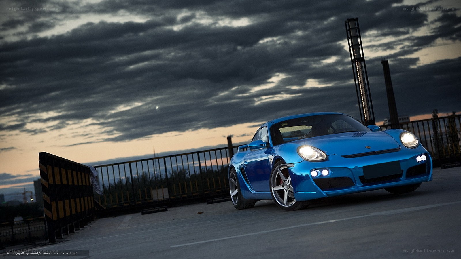 Blue Porsche at dusk