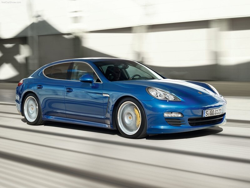 blue porsche panamera in motion