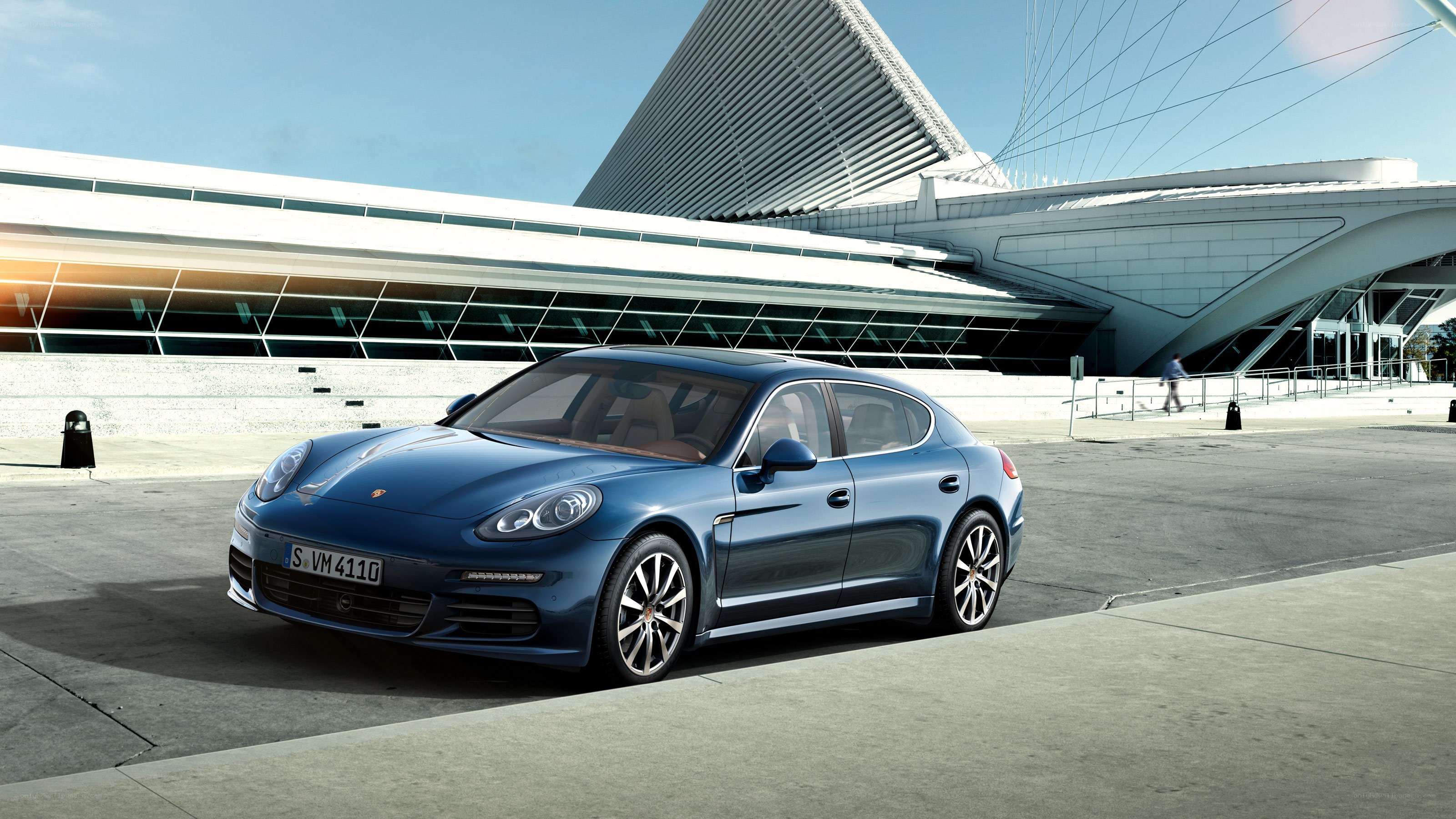 Blue Porsche Panamera parked