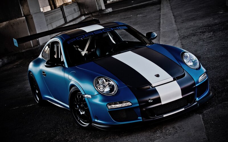 Blue Porsche Race Car — Dramatic, Photograph