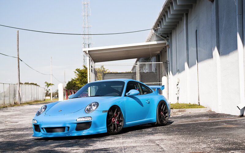 Blue Porsche sports car