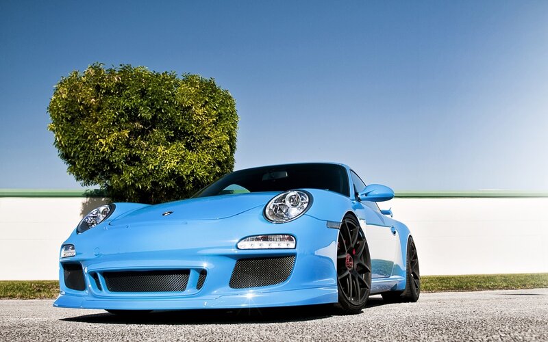 blue porsche sports car