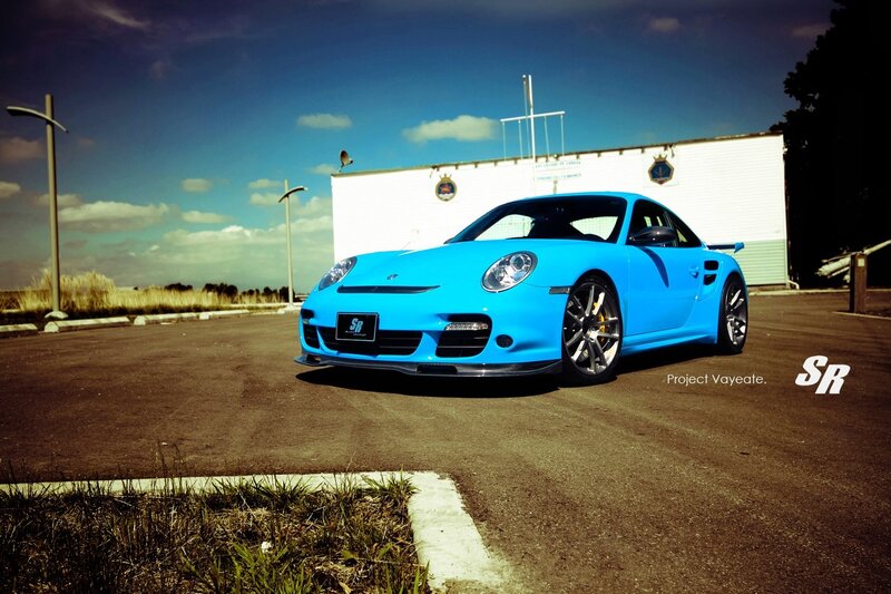 Blue Porsche sports car
