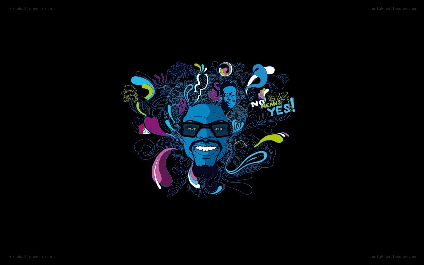blue portrait with abstract art
