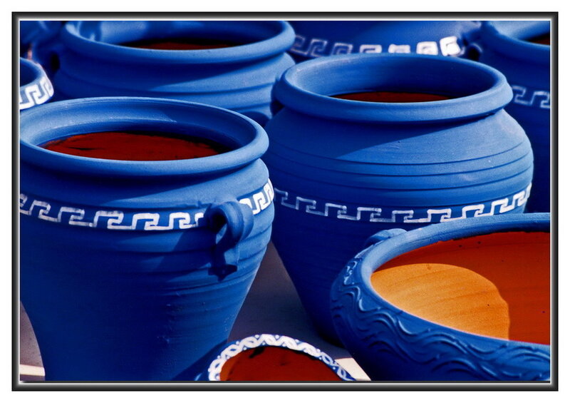 Blue pottery jars with patterns