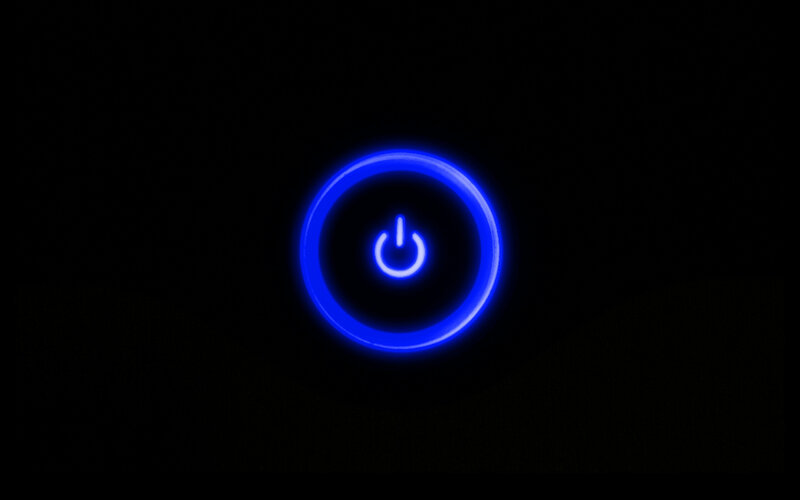 Blue Power Button — Dark, Night