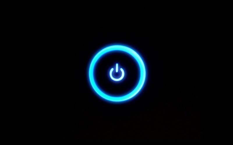 blue power button glow