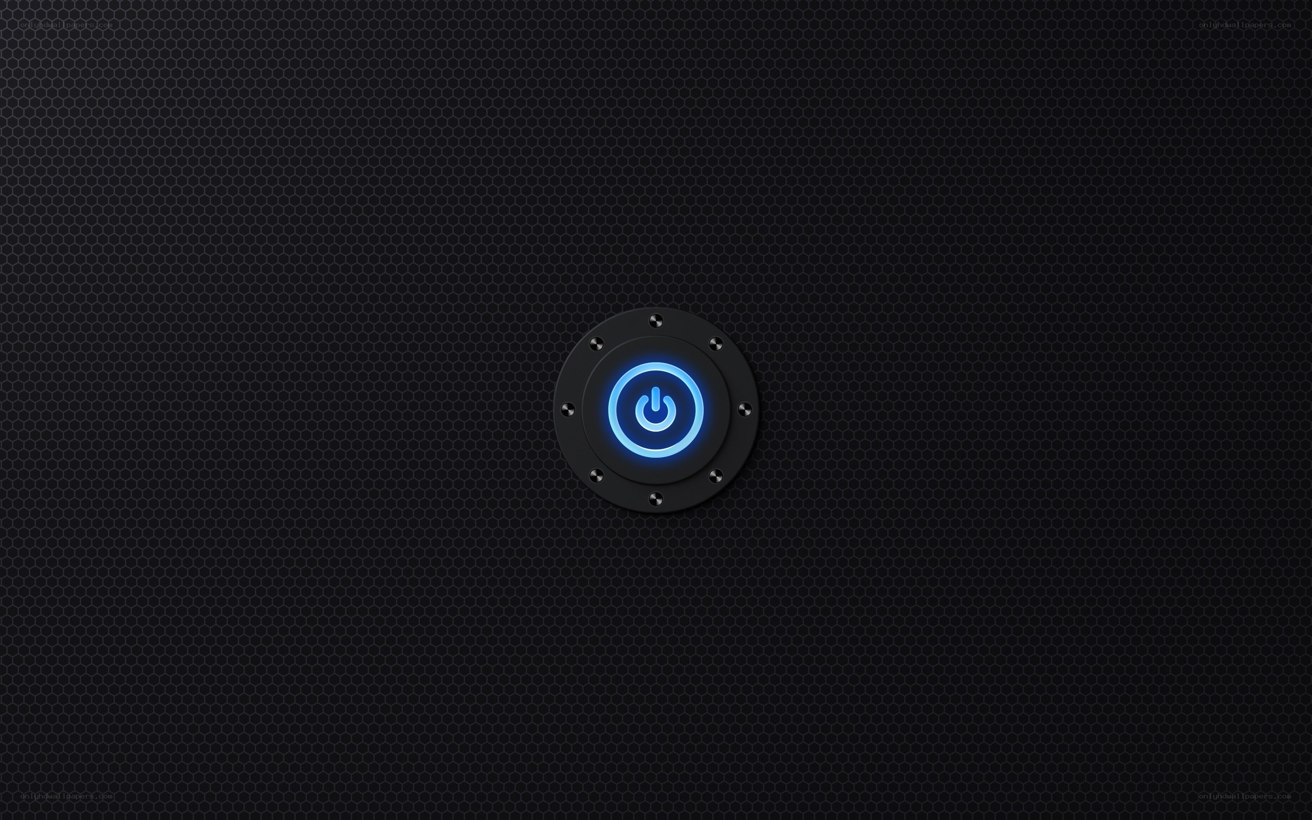 blue power button on black