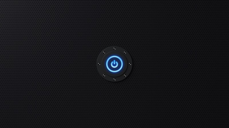 blue power button on black