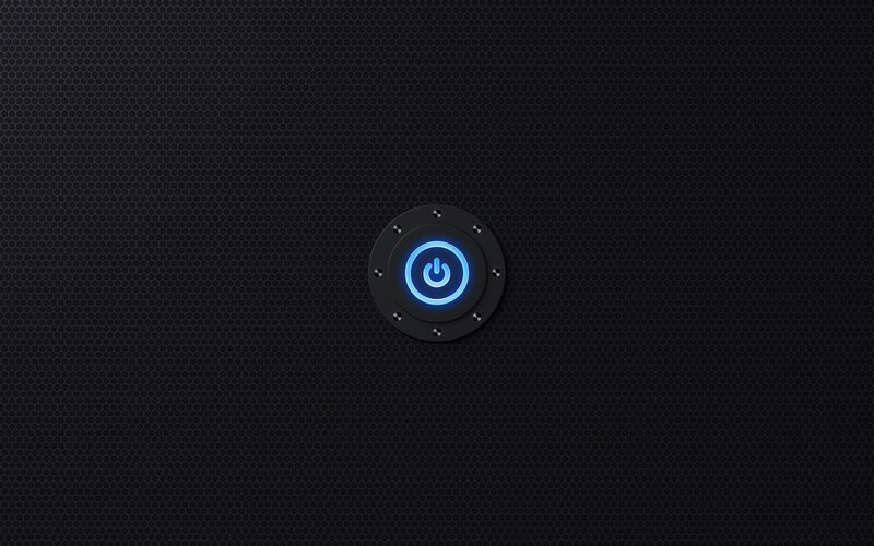 blue power button on black