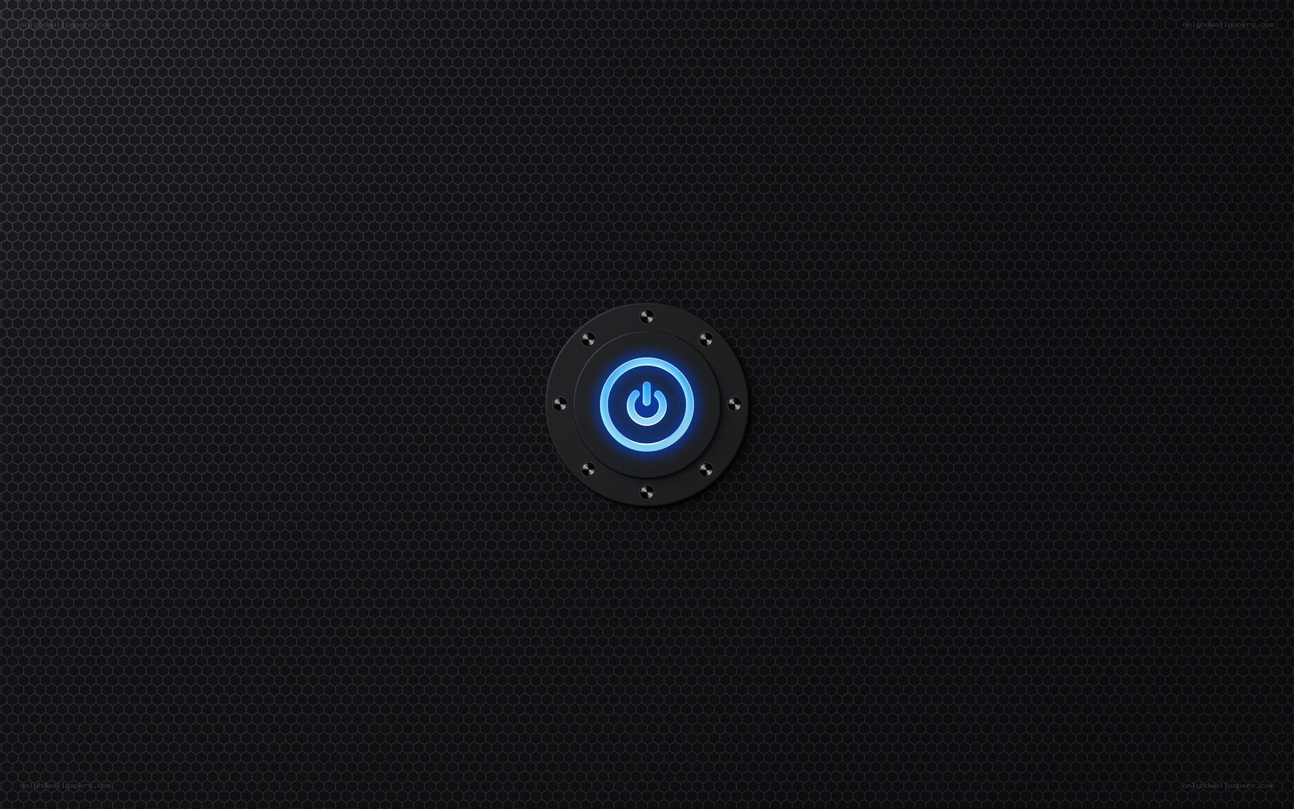 blue power button on black