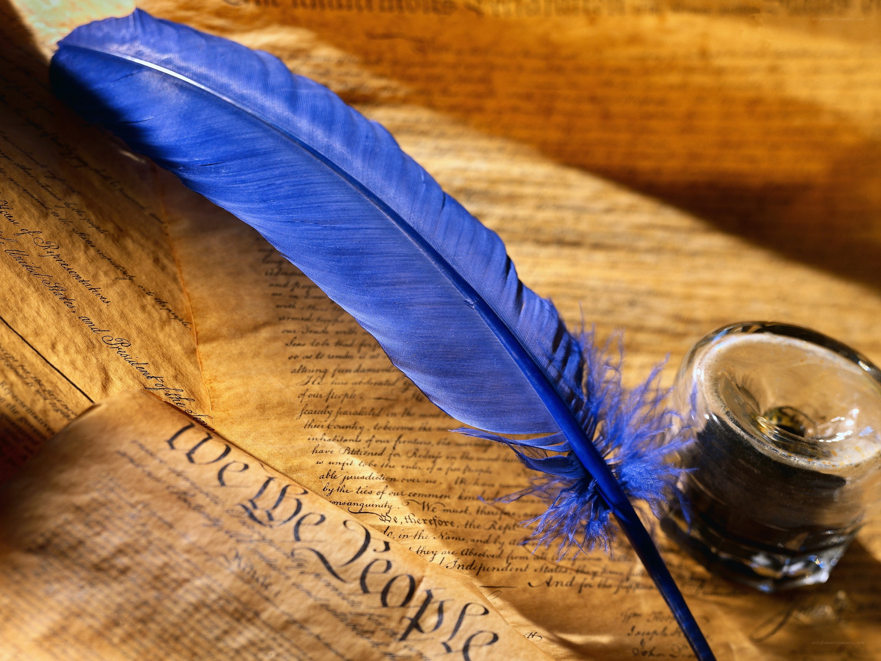 Blue quill on historical document