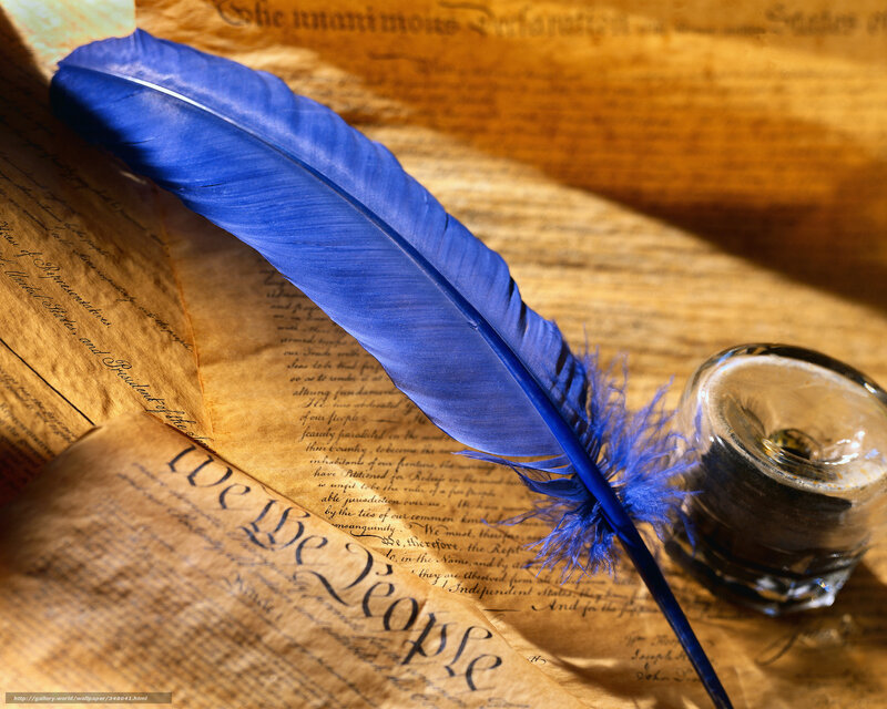 Blue Quill Pen on Parchment — Dramatic