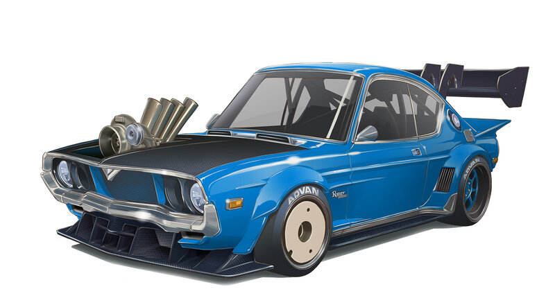 Blue Race Car — Aggressive, Digital Art