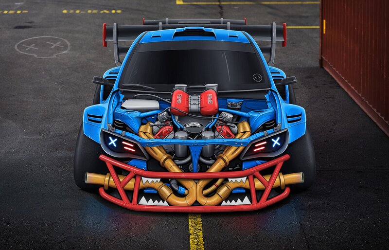 Blue Race Car — Aggressive