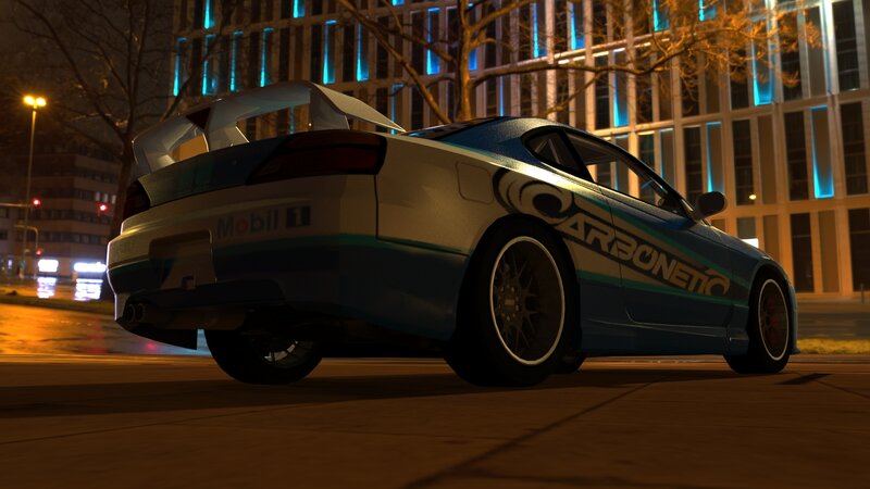 Blue Race Car — Dark, Night