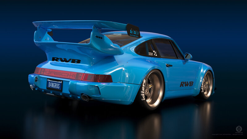 Blue Race Car — Dramatic, 3d Render, Rear Wing, Wheels