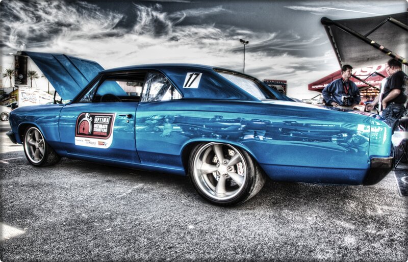 Blue Race Car — Dramatic, Afternoon, Photograph, People
